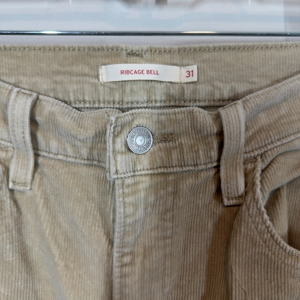 Levi's Ribcage Bell High Rise Corduroy Pants Tan Beige W31 L32 Wide Leg - Picture 3 of 10